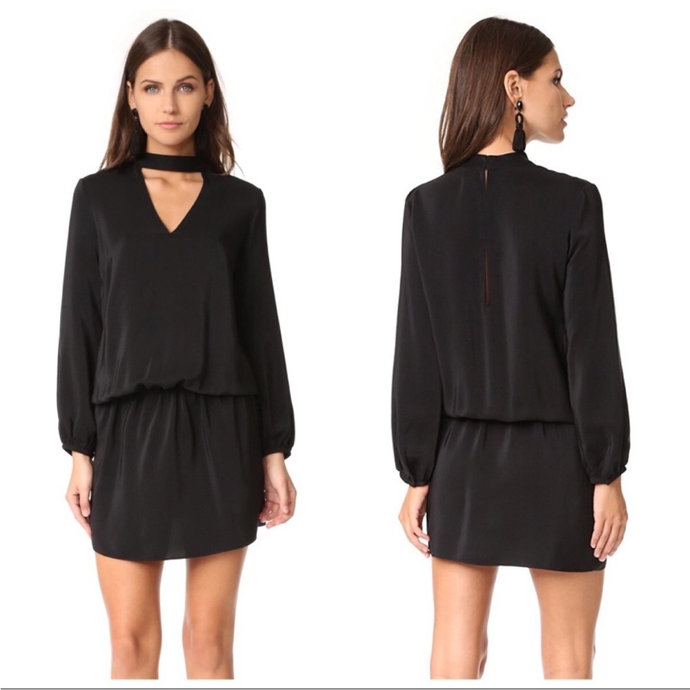 Amanda Uprichard Black Silk V‑Neck Choker Long‑Sleeve Mini Dress - Picture 2 of 6
